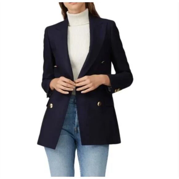 Officine Generale Manon Navy Blue Double Breasted Blazer Italian Wool Size 4 - Picture 2 of 10